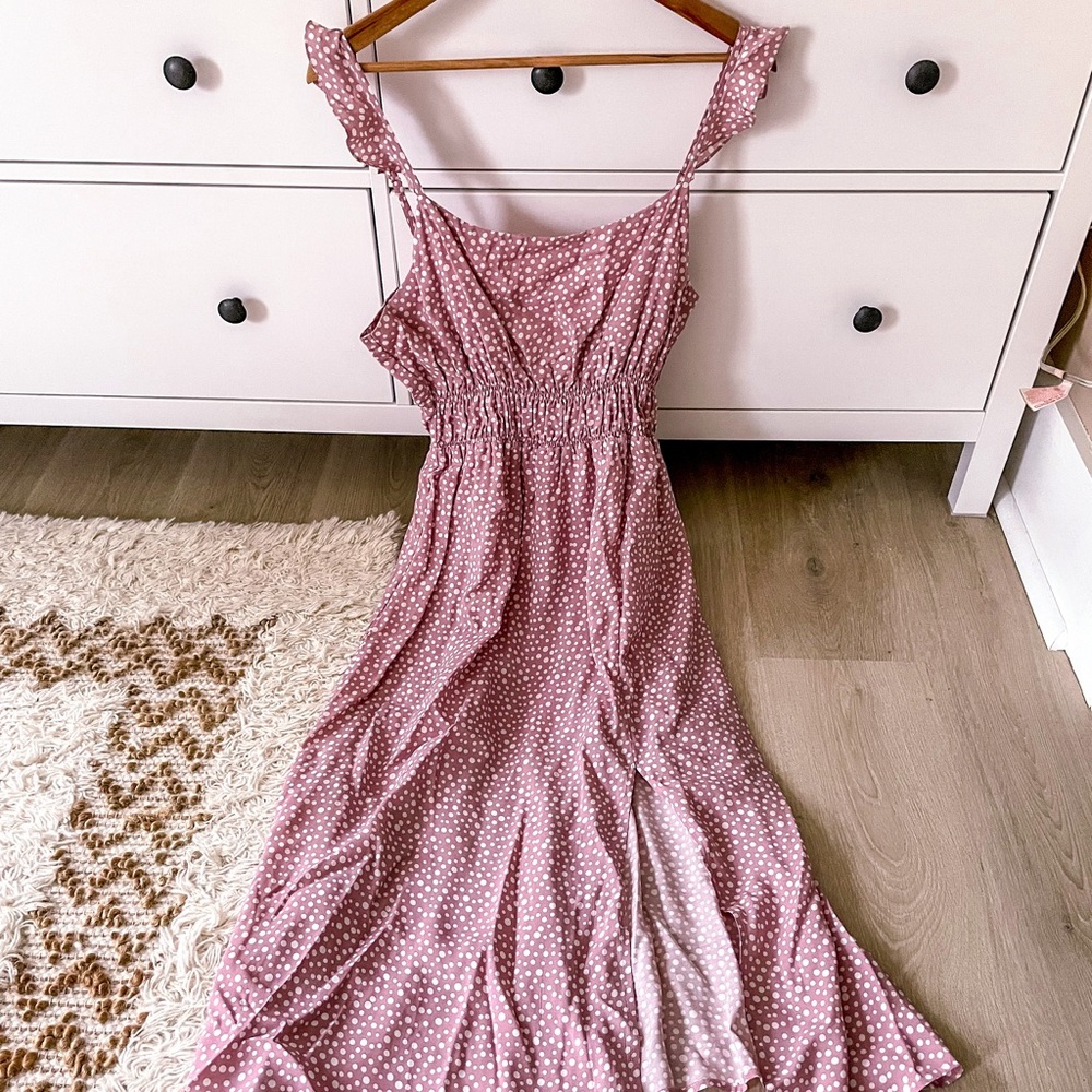 Someone You Loved Mauve Polka Dot Midi Dress - Extra Large